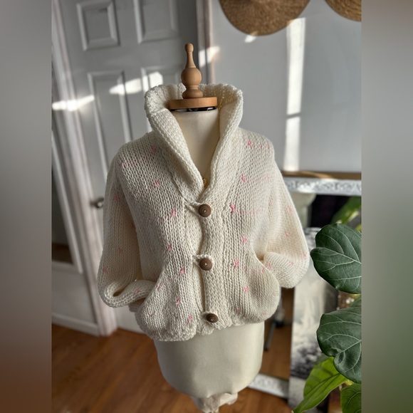 Vintage Handmade Heart Cardigan Cottagecore Valentine’s Sweater One of a Kind